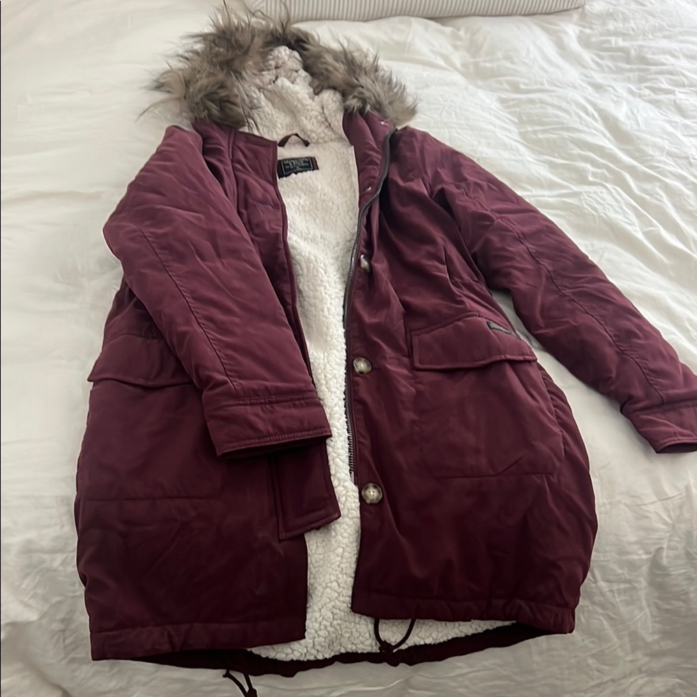 Abercrombie & Fitch Maroon Puffer w/ faux fur hood